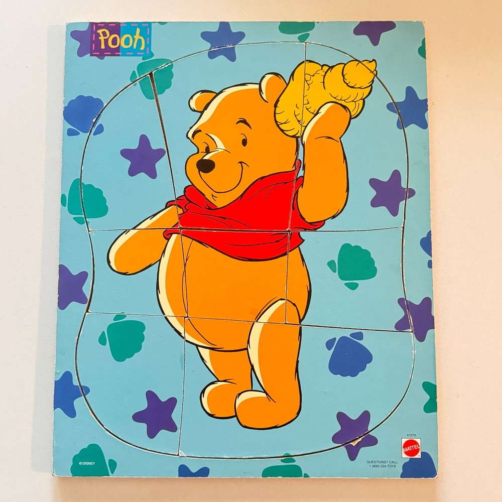 Vintage Disney Mattel WINNIE POOH Bear Used Wood Tray Puzzle #41270 GUC